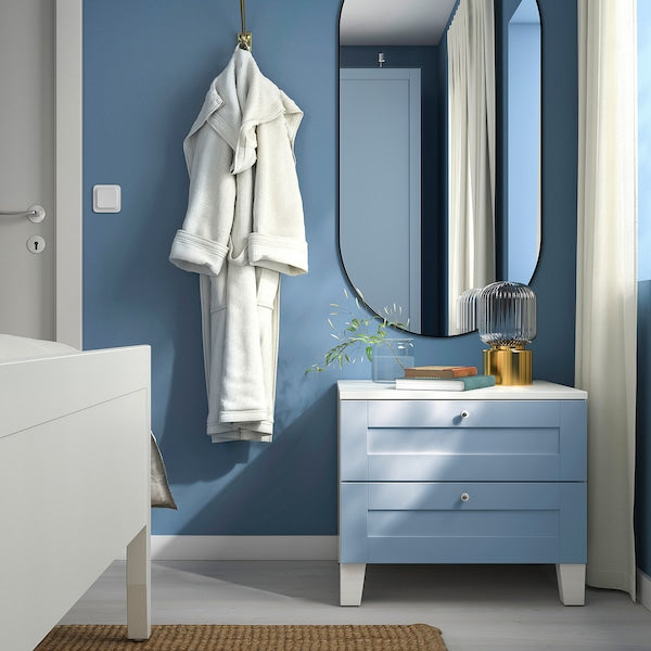 PLATSA chest of 2 drawers, white/Sannidal blue, 60x57x53 cm