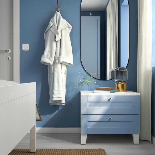 PLATSA chest of 2 drawers, white/Sannidal blue, 60x57x53 cm