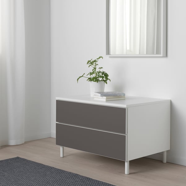 PLATSA - Chest of 2 drawers, white/Skatval dark grey, 80x57x53 cm