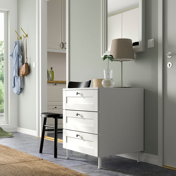 PLATSA chest of 3 drawers, white/Sannidal white, 60x57x73 cm