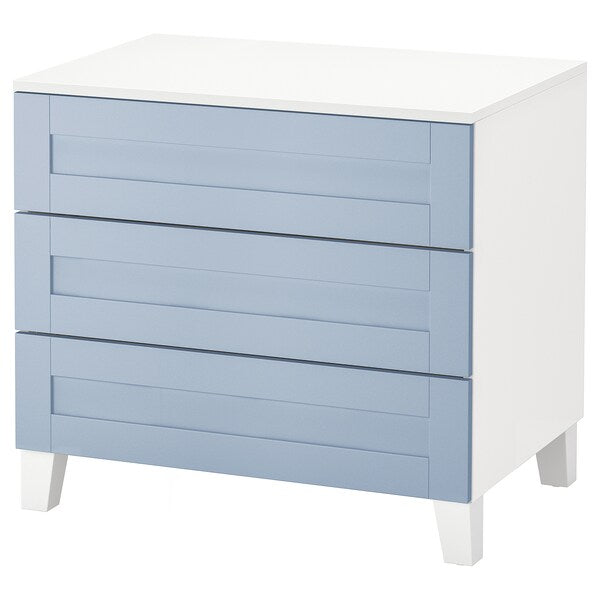 PLATSA - Chest of 3 drawers, white/Sannidal blue, 80x57x73 cm