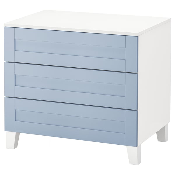 PLATSA - PLATSA Chest of 3 drawers, white/Sannidal blue, 80x57x73 cm