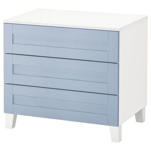 PLATSA chest of 3 drawers, white/Sannidal blue, 80x57x73 cm