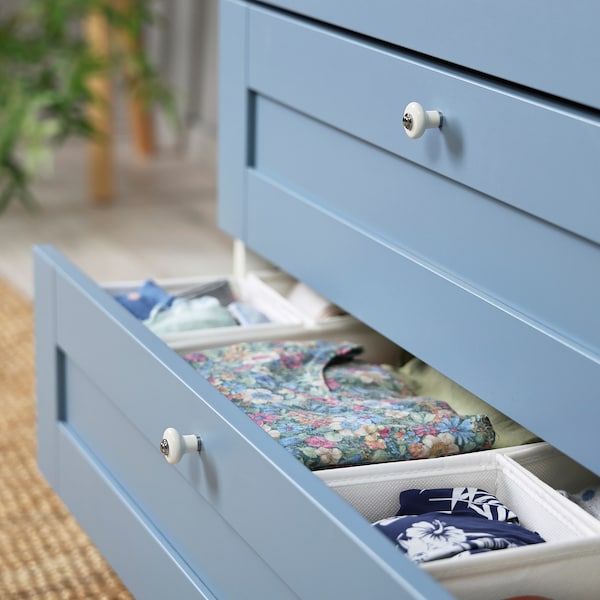 PLATSA - Chest of 3 drawers, white/Sannidal blue, 80x57x73 cm