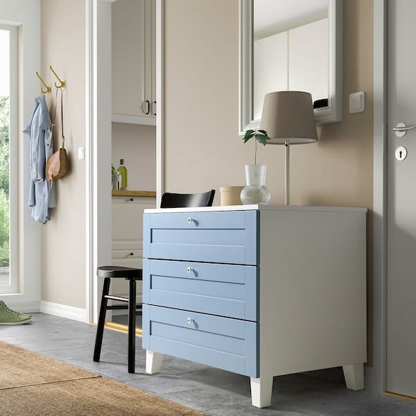 Ikea PLATSA - Chest of 3 drawers, white/Sannidal blue, 80x57x73 cm