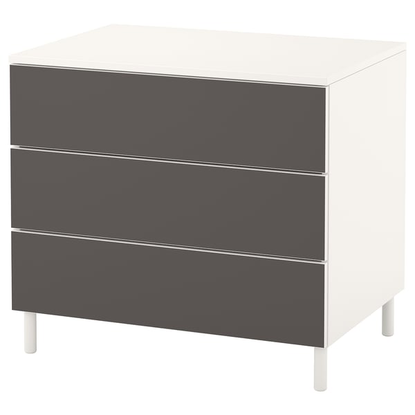 PLATSA chest of 3 drawers, white/Skatval dark grey, 80x57x73 cm