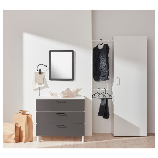 PLATSA chest of 3 drawers, white/Skatval dark grey, 80x57x73 cm