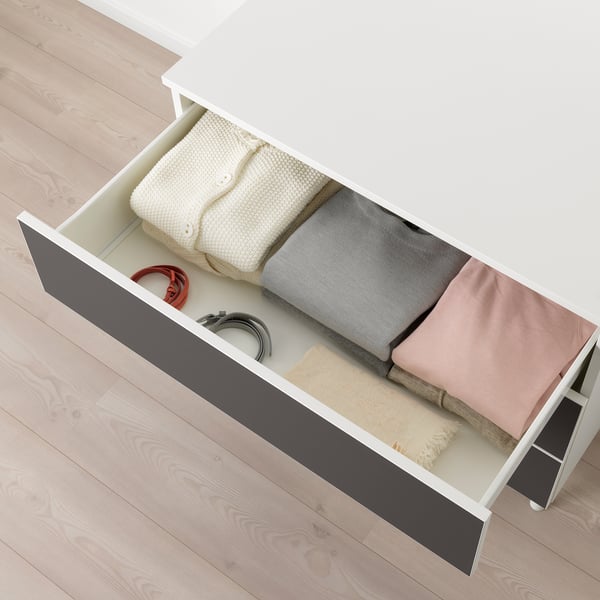 PLATSA chest of 3 drawers, white/Skatval dark grey, 80x57x73 cm