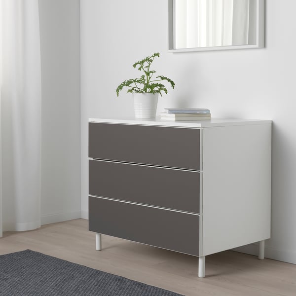 PLATSA chest of 3 drawers, white/Skatval dark grey, 80x57x73 cm