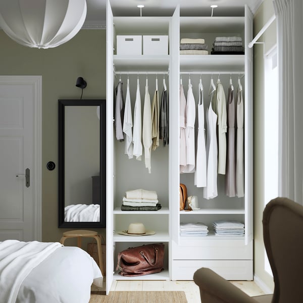 PLATSA wardrobe combination, white/Sannidal white, 140x57x261 cm