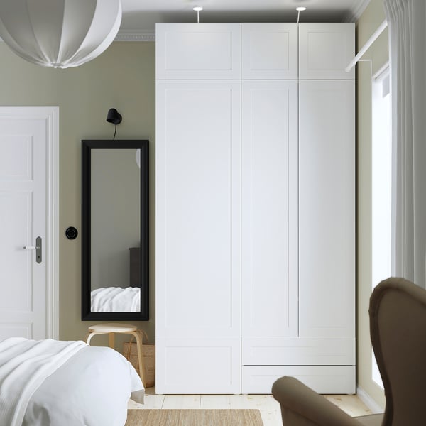 PLATSA wardrobe combination, white/Sannidal white, 140x57x261 cm