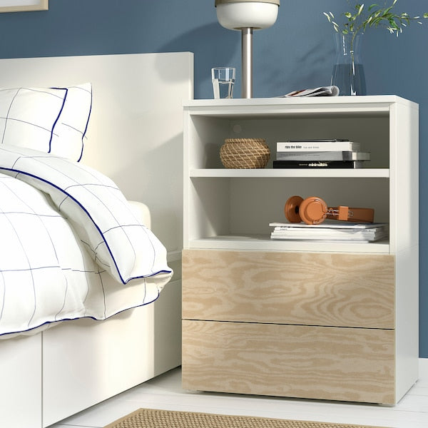 PLATSA - Bedside table, white/Kalbåden lively pine effect, 60x42x83 cm