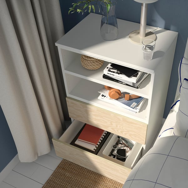 PLATSA bedside table, white/Kalbåden lively pine effect, 60x42x83 cm