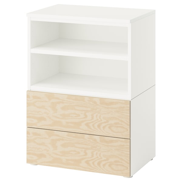 PLATSA - Bedside table, white/Kalbåden lively pine effect, 60x42x83 cm