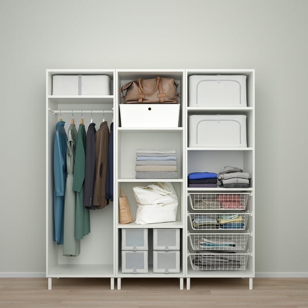 PLATSA - PLATSA Wardrobe w 2 sliding doors+1 door, white Larkollen/dark grey STRAUMEN mirror glass, 180x57x191 cm