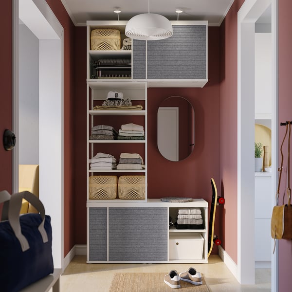 PLATSA - PLATSA Open wardrobe with 4 sliding doors, white Larkollen/dark grey, 120x42x241 cm