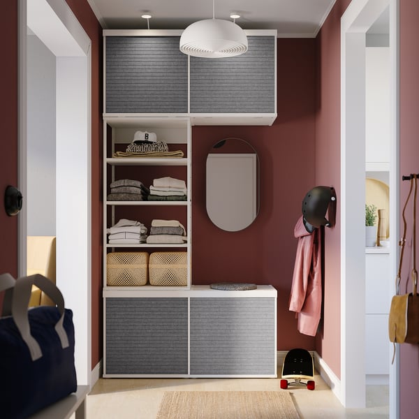 PLATSA open wardrobe with 4 sliding doors, white Larkollen/dark grey, 120x42x241 cm