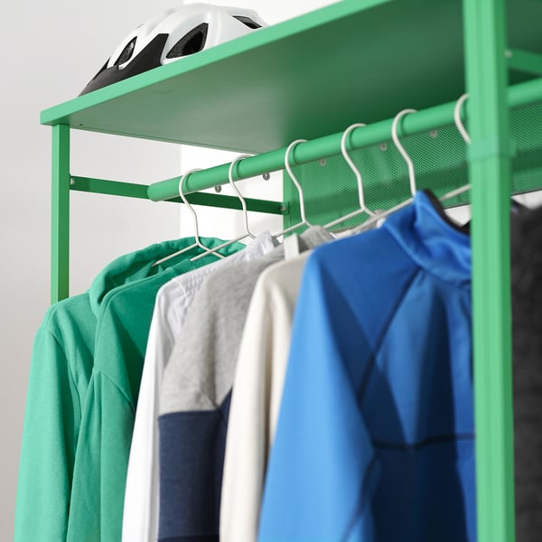 PLATSA - PLATSA Open wardrobe with 3 drawers, white/Fonnes green, 160x42x191 cm