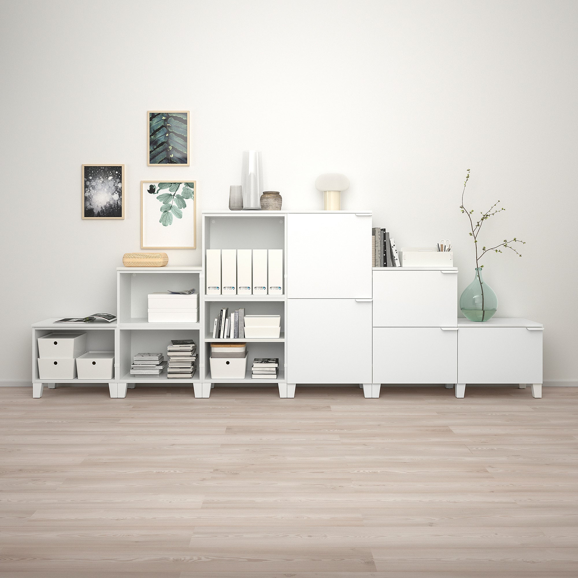 PLATSA wardrobe w 10 doors, white/Fonnes white, 360x42x133 cm