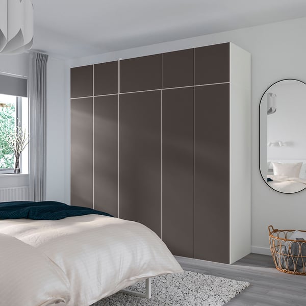 PLATSA - Wardrobe w 10 doors, white/Skatval dark grey, 220x57x221 cm