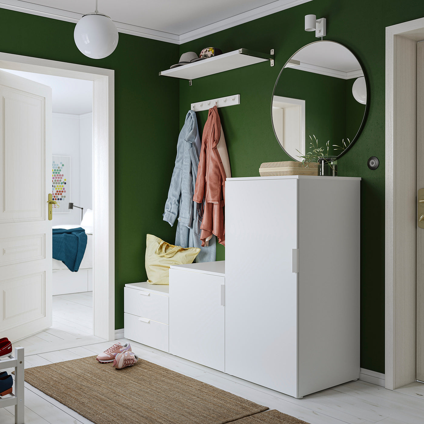 PLATSA wardrobe with 2 doors+2 drawers, white/Fonnes white, 180x57x123 cm