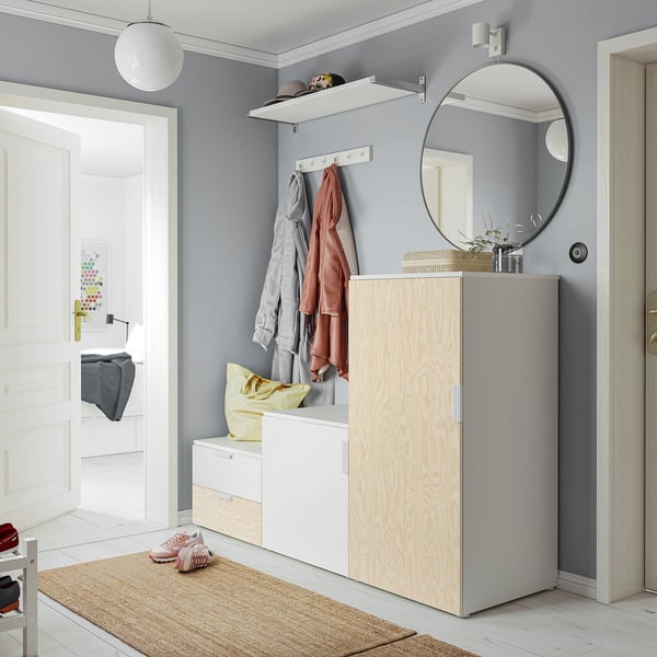 PLATSA - PLATSA Wardrobe with 2 doors+2 drawers, white Kalbåden/lively pine effect FONNES white, 180x57x123 cm