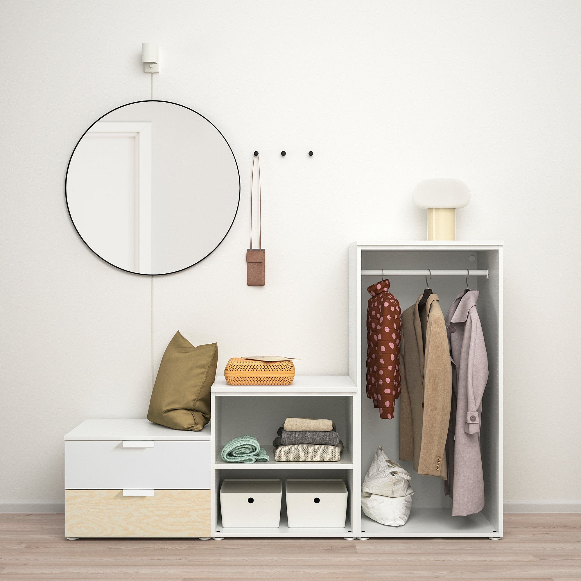 PLATSA wardrobe with 2 doors+2 drawers, white Kalbåden/lively pine effect FONNES white, 180x57x123 cm