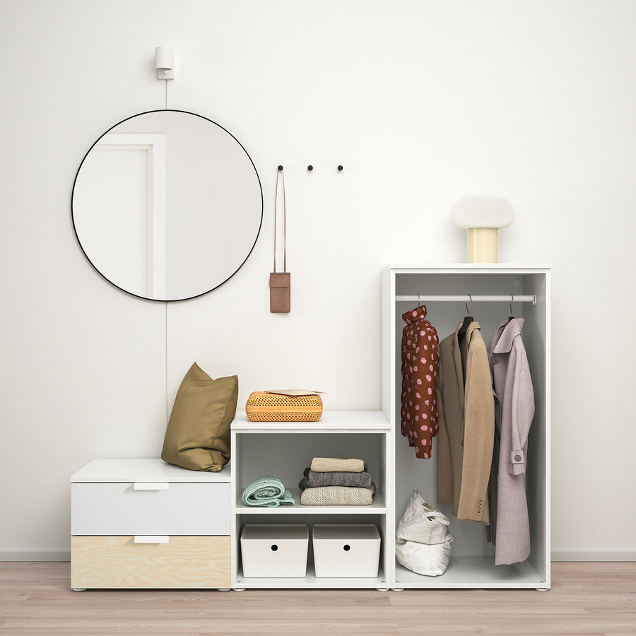 PLATSA wardrobe with 2 doors+2 drawers, white Kalbåden/lively pine effect FONNES white, 180x57x123 cm