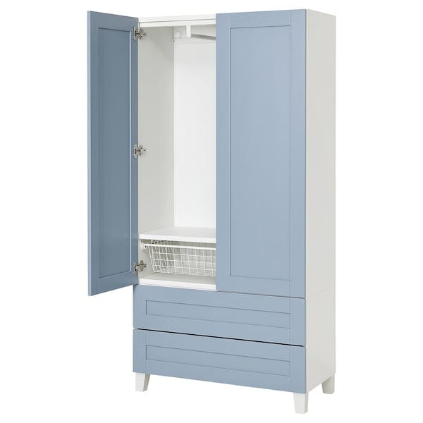 PLATSA - Wardrobe with 2 doors+2 drawers, white/Sannidal blue, 80x42x173 cm