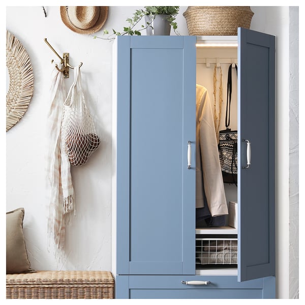 PLATSA wardrobe with 2 doors+2 drawers, white/Sannidal blue, 80x42x173 cm