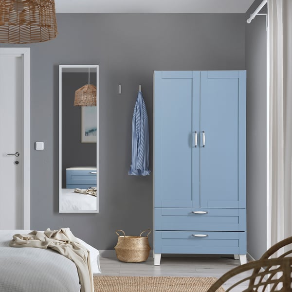 PLATSA wardrobe with 2 doors+2 drawers, white/Sannidal blue, 80x42x173 cm