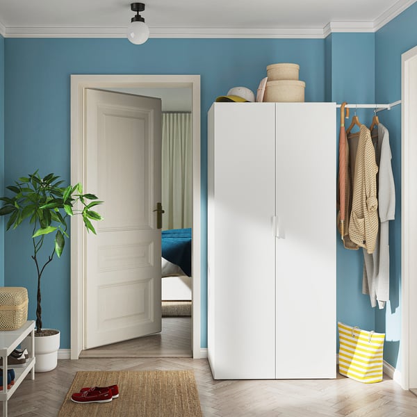 PLATSA - Wardrobe with 2 doors, white/Fonnes white, 110-127x57x181 cm