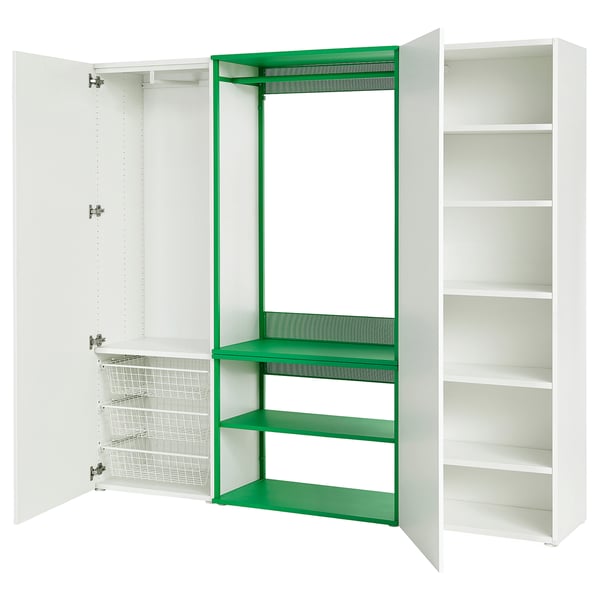 PLATSA wardrobe with 2 doors, white Fonnes/green, 200x42x181 cm