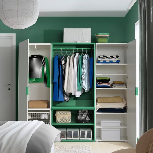 PLATSA wardrobe with 2 doors, white Fonnes/green, 200x42x181 cm