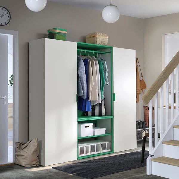 PLATSA wardrobe with 2 doors, white Fonnes/green, 200x42x181 cm
