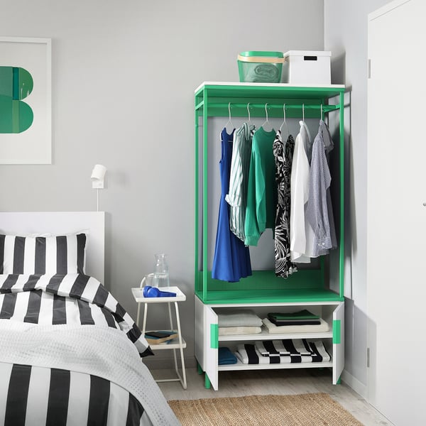 PLATSA wardrobe with 2 doors, white Fonnes/green, 80x42x173 cm