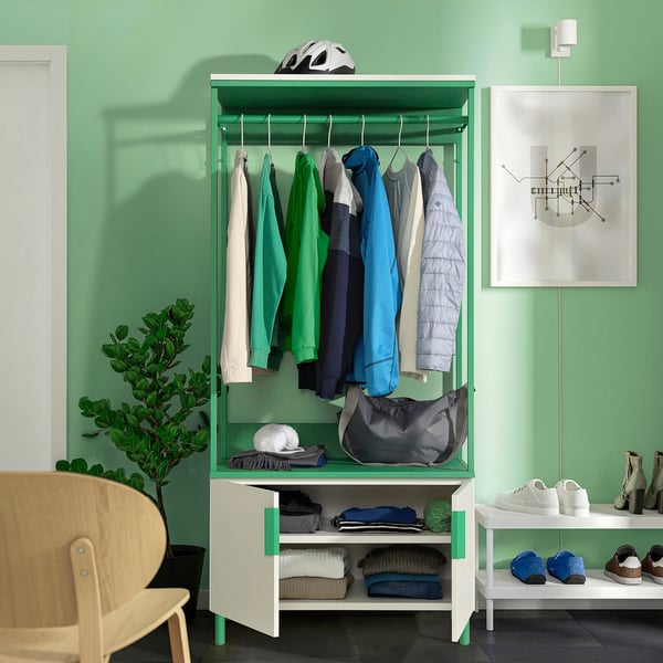 PLATSA - PLATSA Wardrobe with 2 doors, white Fonnes/green, 80x42x173 cm