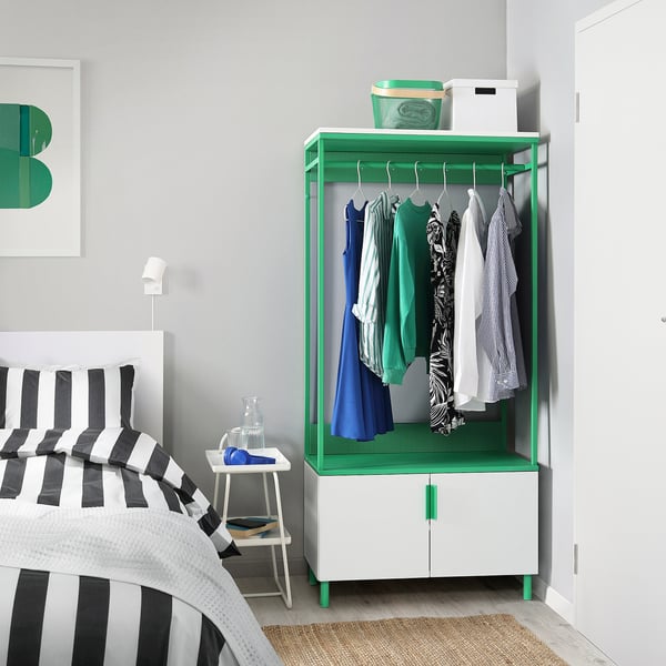 PLATSA - PLATSA Wardrobe with 2 doors, white Fonnes/green, 80x42x173 cm