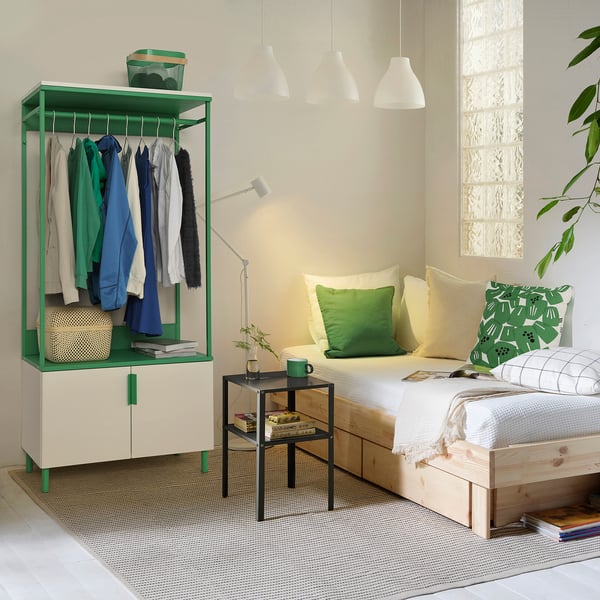 PLATSA - PLATSA Wardrobe with 2 doors, white Fonnes/green, 80x42x173 cm