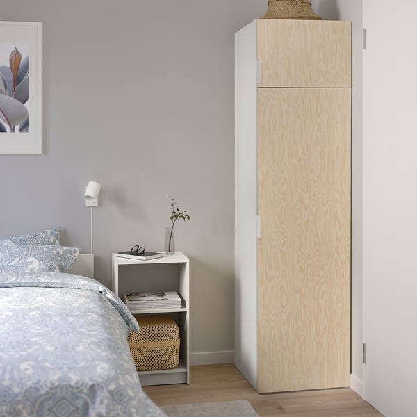 PLATSA - PLATSA Wardrobe with 2 doors, white/Kalbåden lively pine effect, 60x57x221 cm