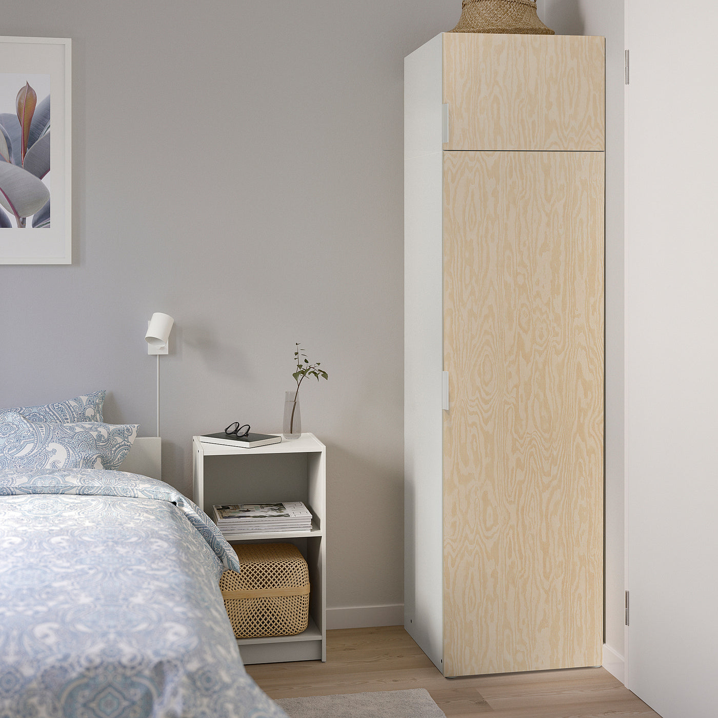 PLATSA wardrobe with 2 doors, white/Kalbåden lively pine effect, 60x57x221 cm