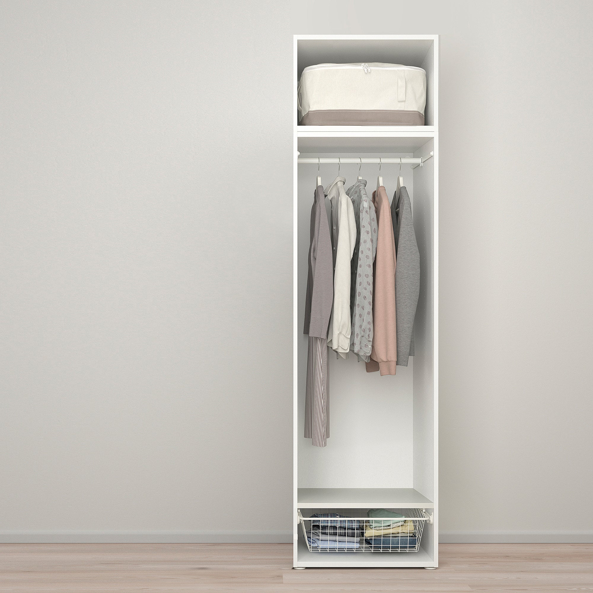 PLATSA wardrobe with 2 doors, white/Kalbåden lively pine effect, 60x57x221 cm