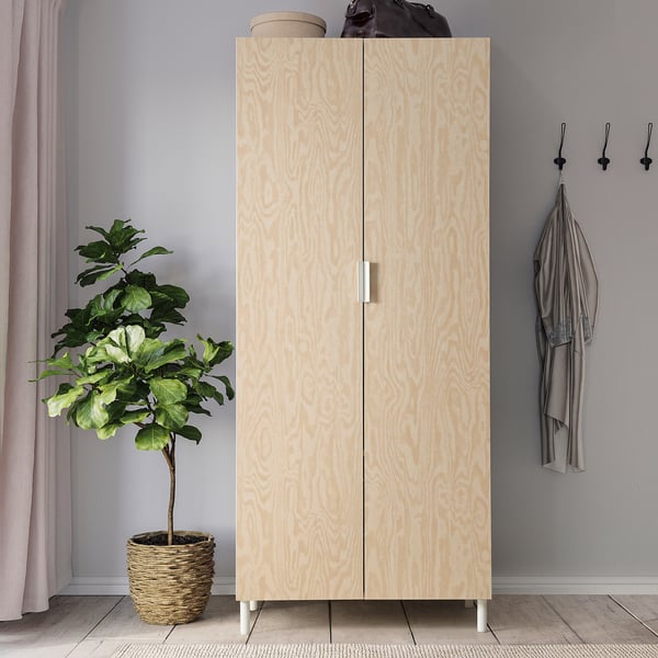 PLATSA wardrobe with 2 doors, white/Kalbåden lively pine effect, 80x57x191 cm