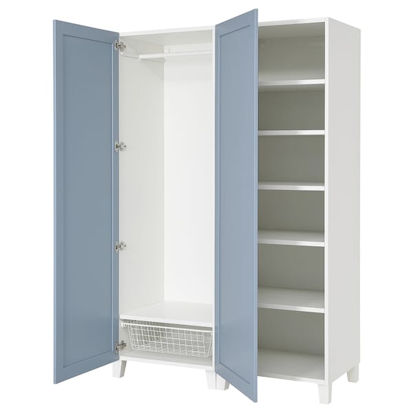 PLATSA - Wardrobe with 2 doors, white/Sannidal blue, 120x57x191 cm