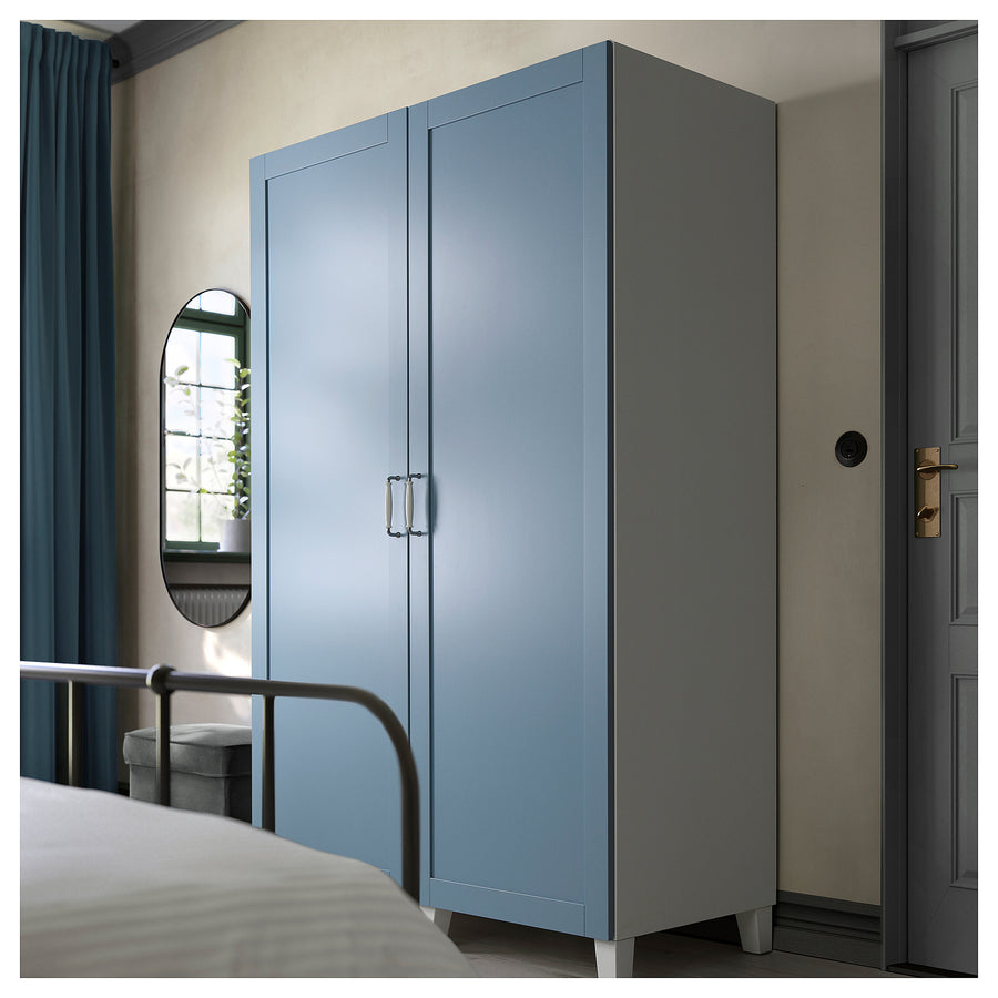 PLATSA wardrobe with 2 doors, white/Sannidal blue, 120.0x191.0x57 cm