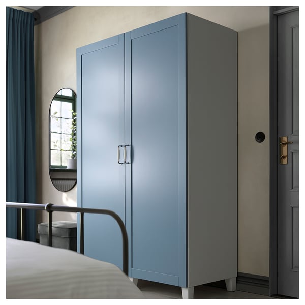 PLATSA wardrobe with 2 doors, white/Sannidal blue, 120x57x191 cm