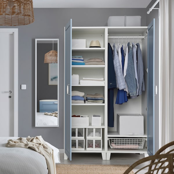 PLATSA - Wardrobe with 2 doors, white/Sannidal blue,120x57x191 cm