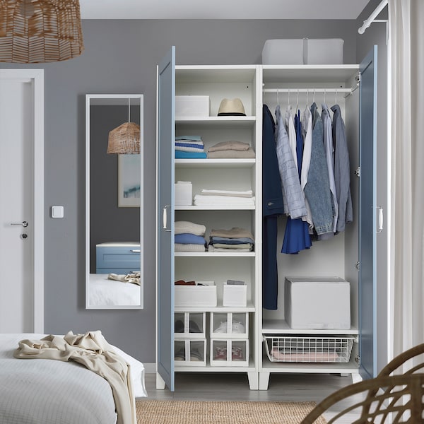 PLATSA wardrobe with 2 doors, white/Sannidal blue, 120x57x191 cm