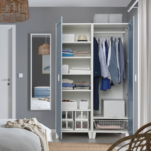 PLATSA wardrobe with 2 doors, white/Sannidal blue, 120x57x191 cm