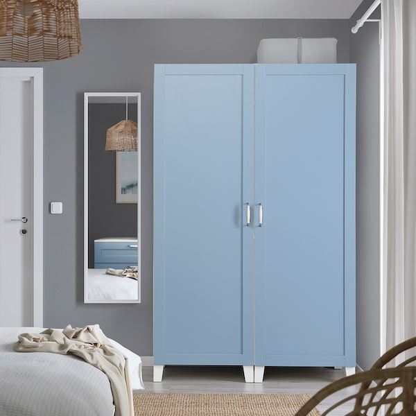 PLATSA wardrobe with 2 doors, white/Sannidal blue, 120x57x191 cm
